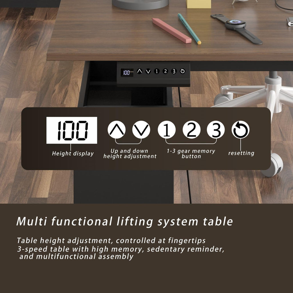 Electric Standing Desk with Drawers and Shelves, Executive Adjustable Height Stand Up Desk, L-Shaped Design, 63 inch