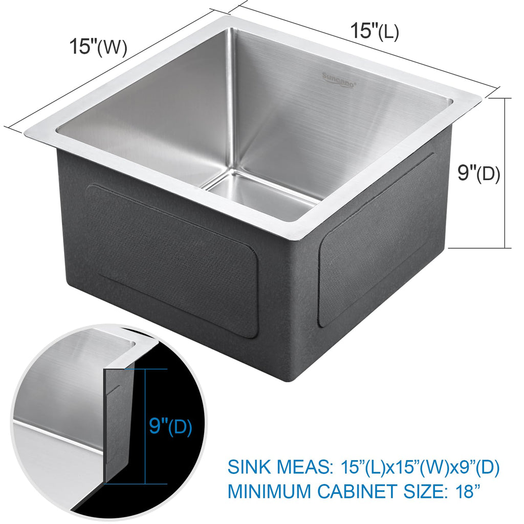 15x15 Undermount Bar Sink Stainless Steel Small Kitchen Sink