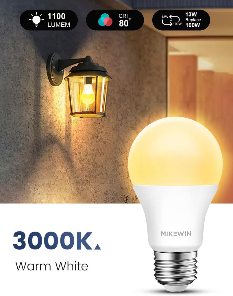 Dusk to Dawn Light Bulbs, 100W Eq., E26, 110-130V, 3000K, 4Pack