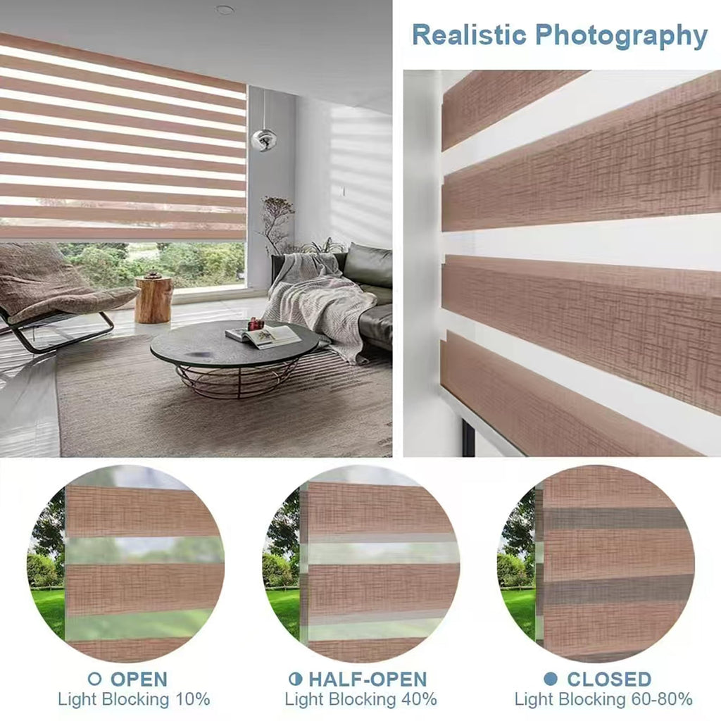 Smart Motorized Zebra Shades with Alexa (Jacquard-Coffee)