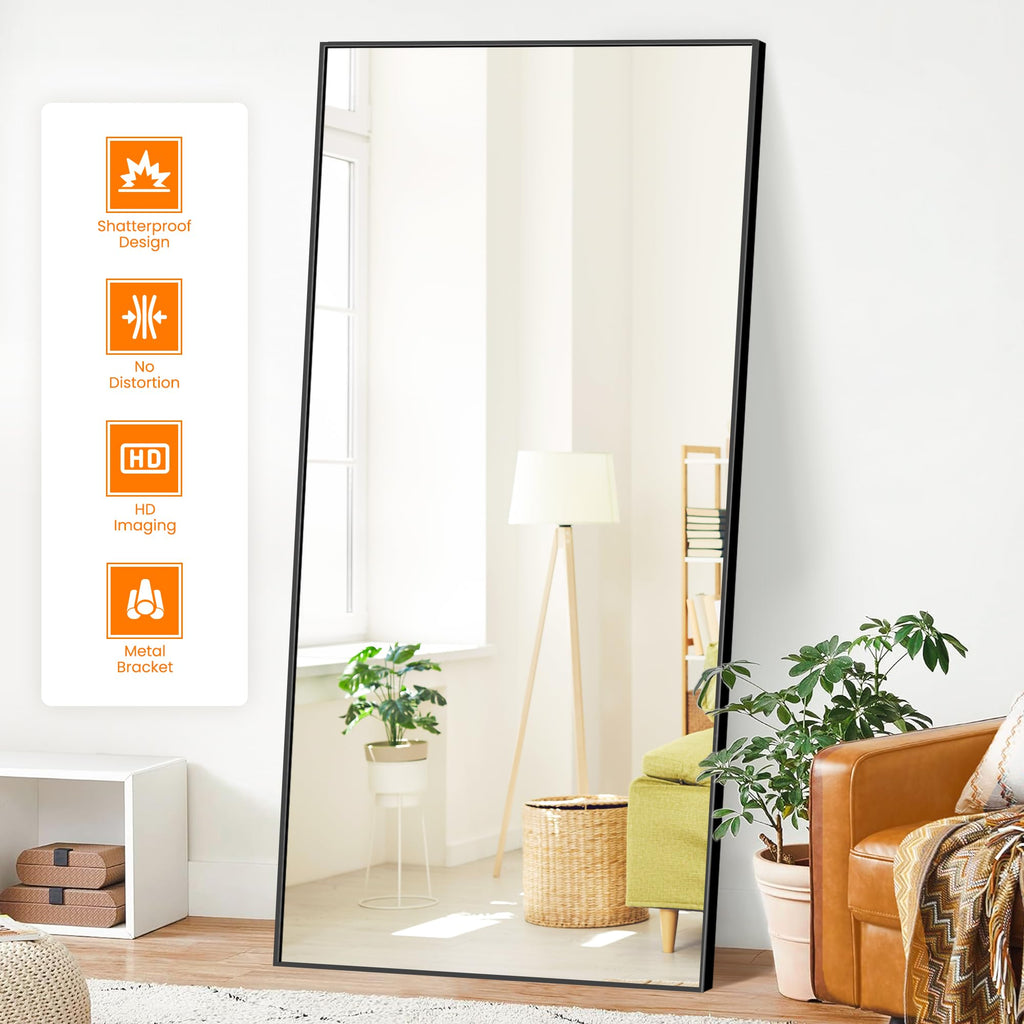 Full Length Floor Mirror 75"x35", Large Standing Body Mirror, Black