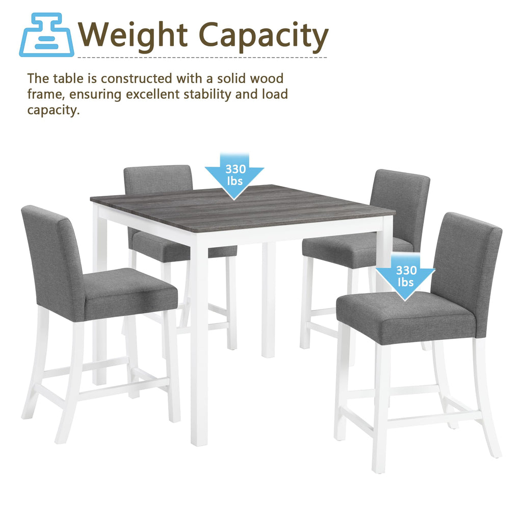 5-Piece Counter Height Dining Table Set with Chairs for 4, Wooden Modern Square Kitchen Table and Chairs Set, Space