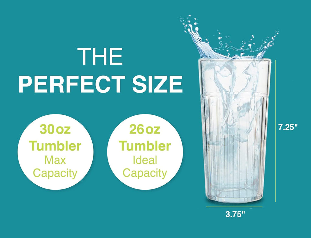 Arrow 30 oz Clear Plastic Tumblers - 6 pk - Break-Resistant Drinking Glasses Use - Dishwasher Safe - BPA Free - Made