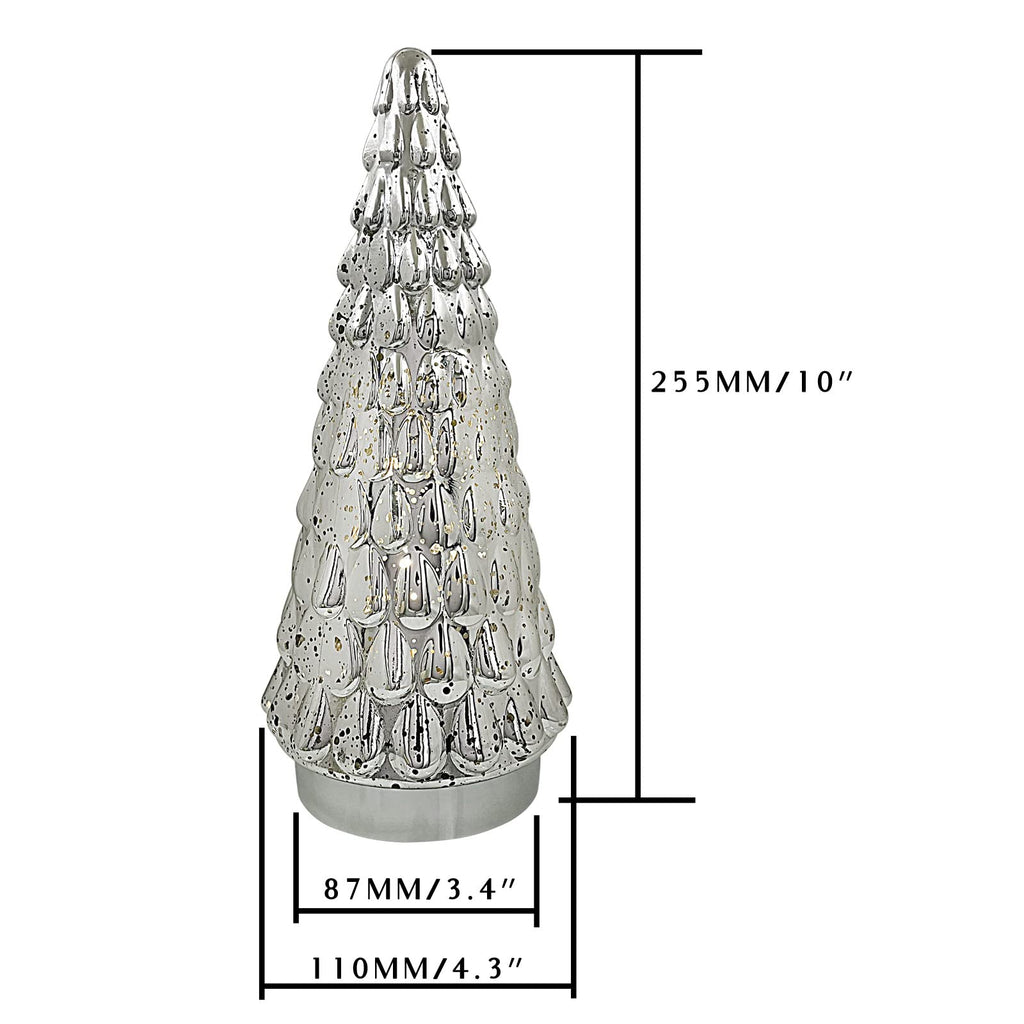 Silver Tabletop Christmas Tree 3pcs, Small Mercury Glass Christmas Trees with Light, Battery Operated Mini Xmas Tree