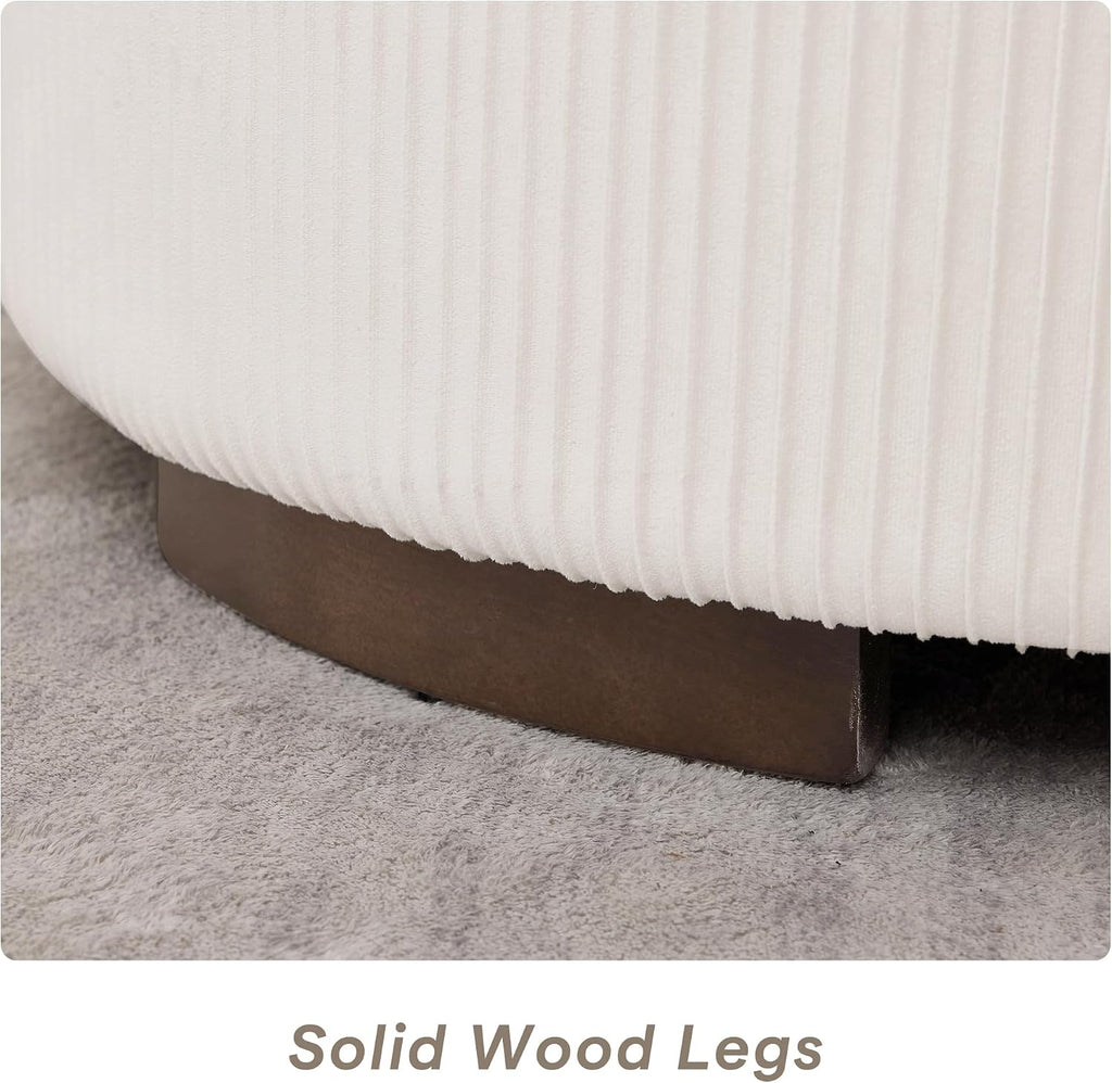 29.5 Inch Round Storage Ottoman Coffee Table, Beige Velvet | Modern Circle Coffee Table With Storage With Removable