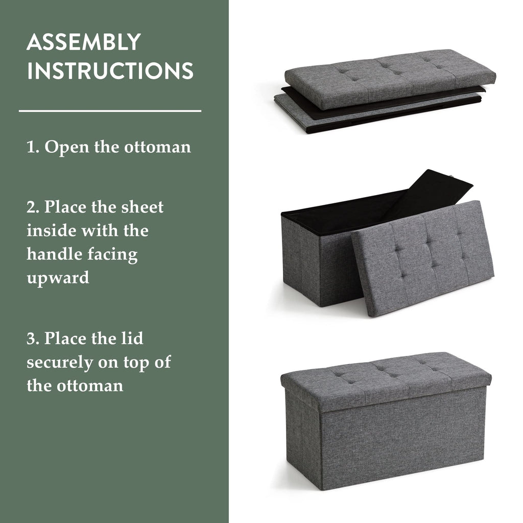 30 Inch Rectangle Storage Ottoman - Buttonless Tufted Ottoman -Foot Rest-Holds 330 lbs, Grey
