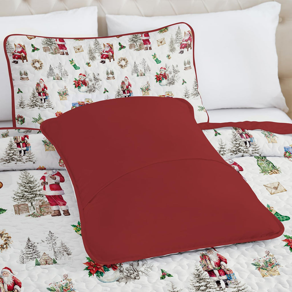 Christmas King Quilt Set, Red Xmas Holiday Bedding