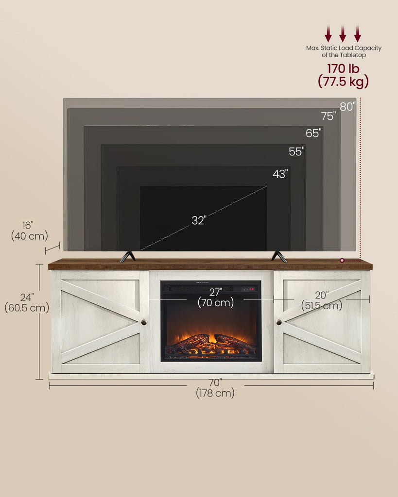 Fireplace TV Stand, Farmhouse Entertainment Center for 80'' TV