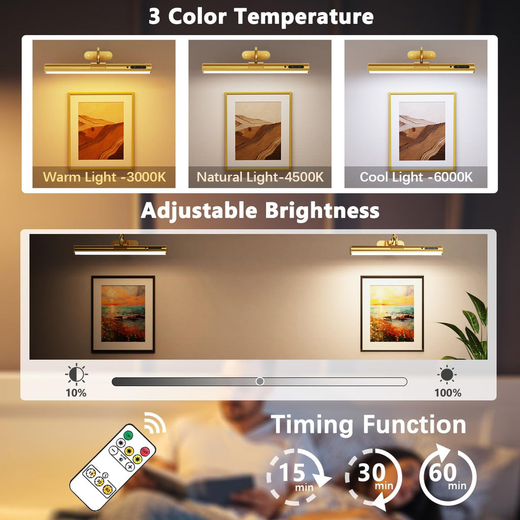 Wireless Rechargeable Picture Light, Battery Operated Art Light