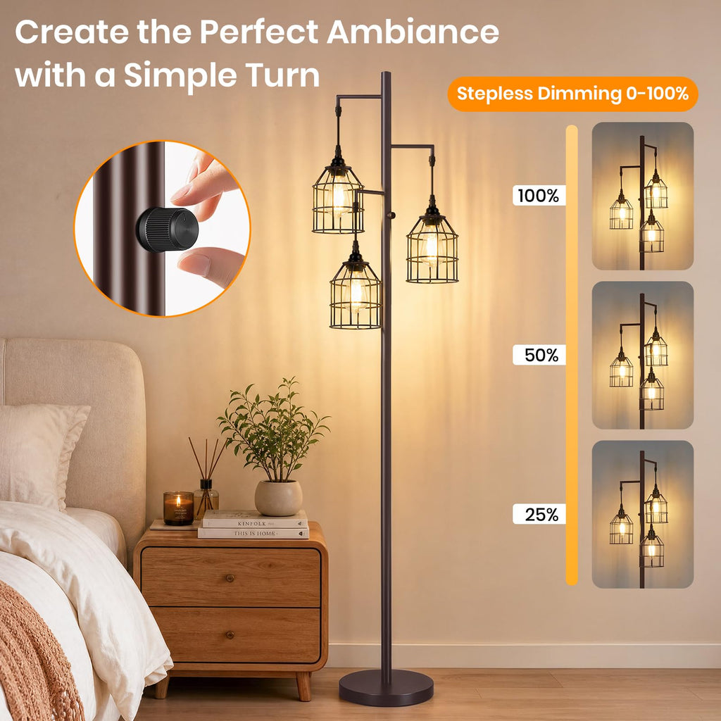 70'' Tall Floor Lamp, 3-Light Standing Lamp, Brown