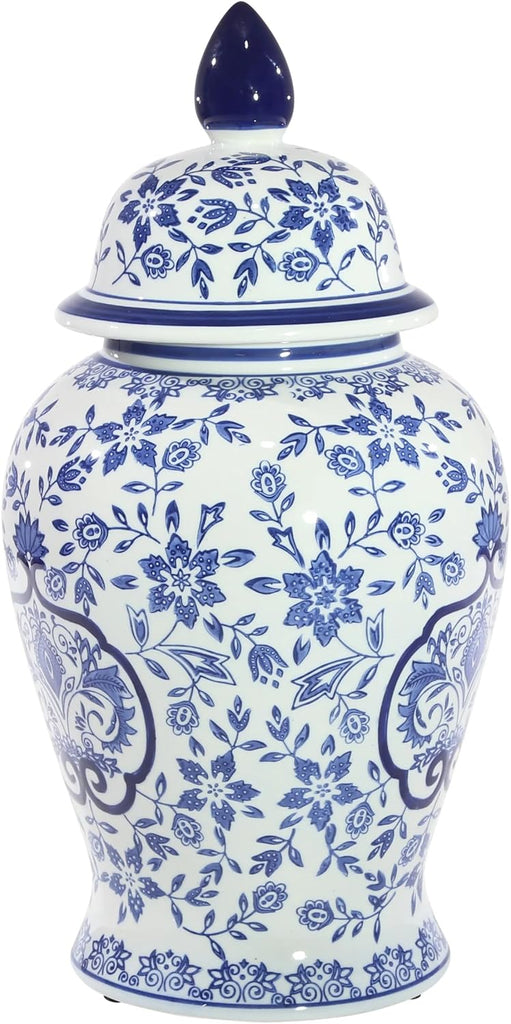 Ceramic Ginger Jar Vase - Decorative Chinoiserie Accent for Vases Display, Living Room or Bedroom Tabletop Decor