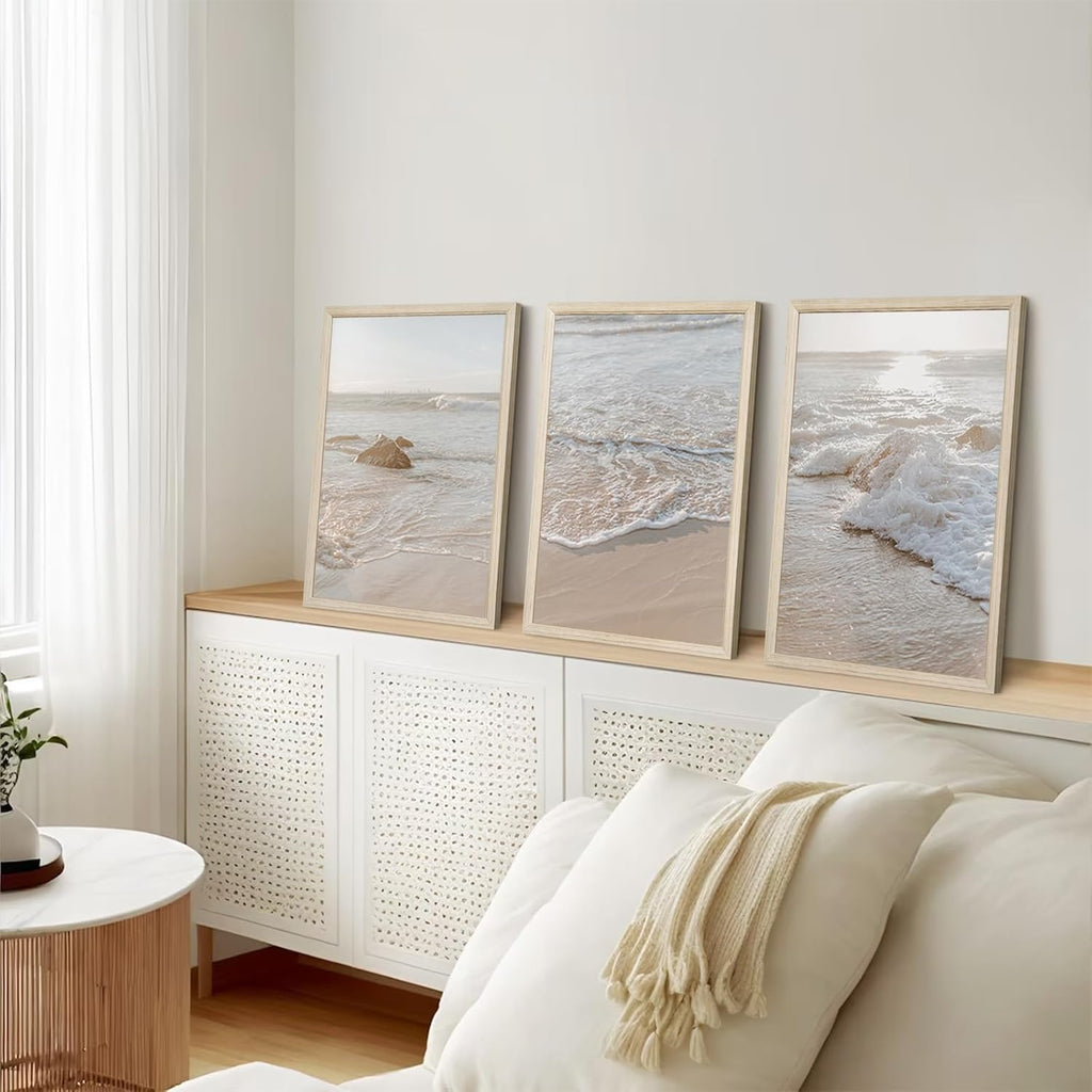 Beach Wall Art Decor Coastal Wall Art Pictures Ocean Canvas Wall Art Beige Beachy Wall Decor Boho Beach Prints Ocean