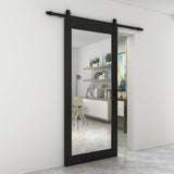 36 in. x 84 in. Mirrored Glass Black MDF Interior Sliding Barn Door with Hardware Kit and Door Handl