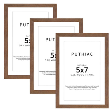 5x7 Solid Oak Wood Picture Frames, Walnut, 3 Pack