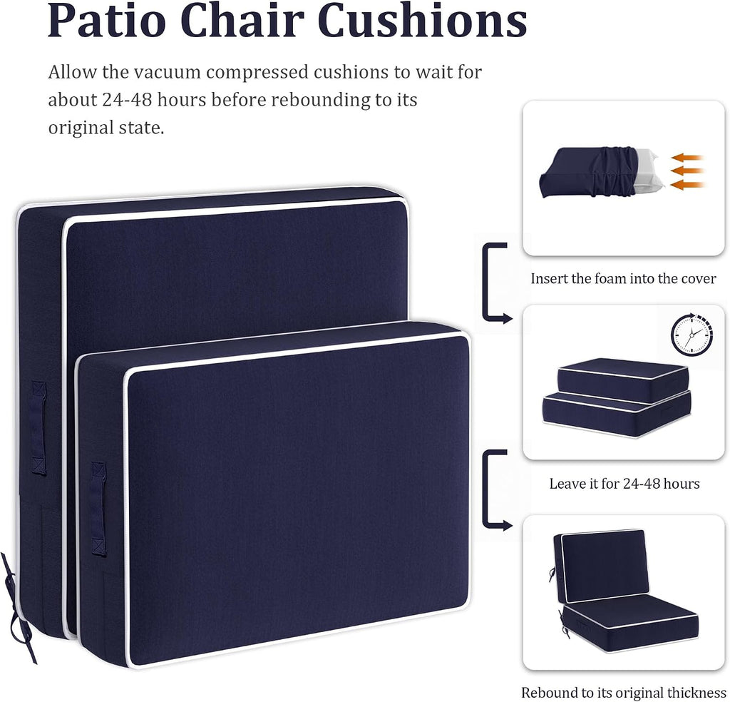 5" Thicker Outdoor Chair Cushions 2 Sets 24" *24" Waterproof Patio Chair Cushions for Outdoor Furniture w/Removable