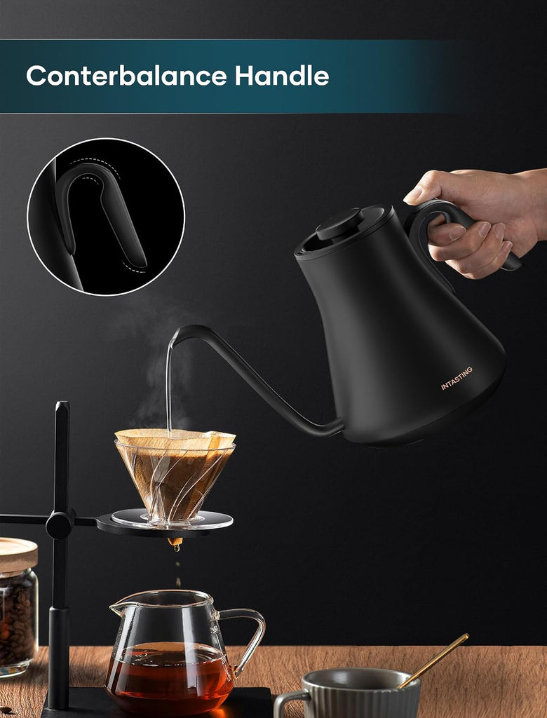 Gooseneck Electric Kettle with 1°F Temperature Control, 0.9 Liter | Fast Heating, Stainless Steel Interior, for Pour