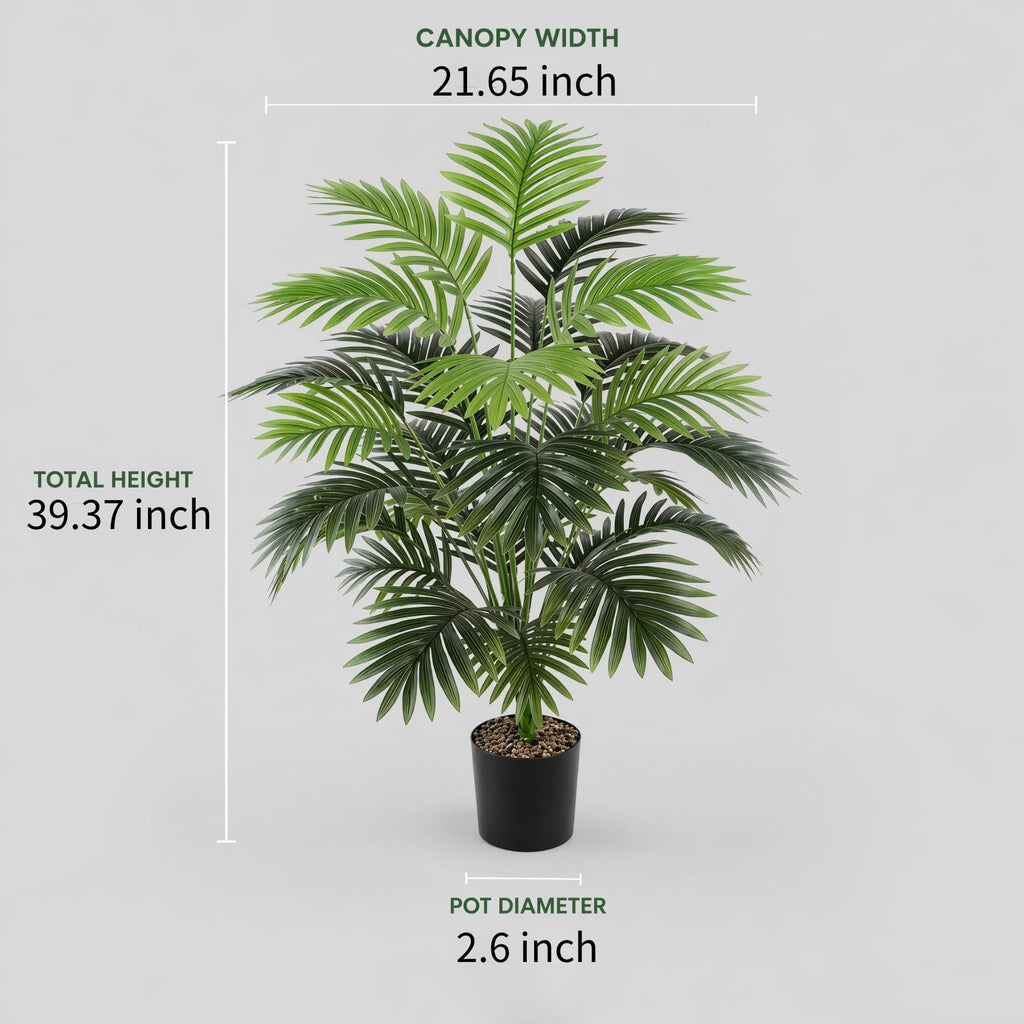 40" Artificial Potted Plants Fake 24 Trunks Areca Palm Tree for Indoor Outdoor Floor Plant Front Porch Home Decor