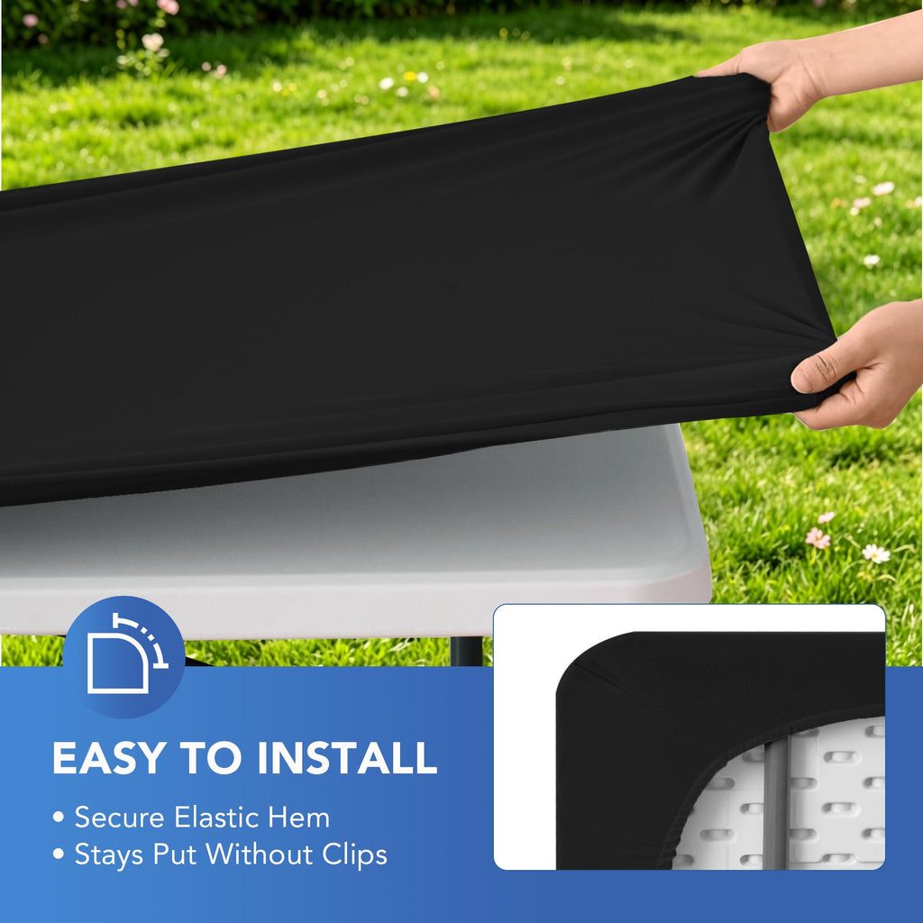 Fitted Tablecloth for 6 Foot Rectangle Tables-Black Picnic Table Covers
