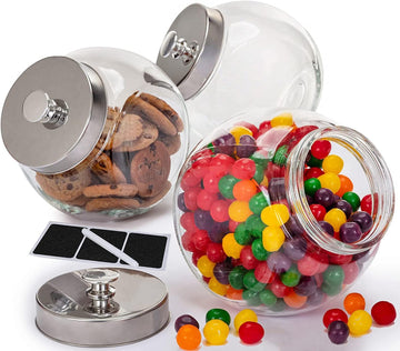 Glass Cookie Jars Counter (3 Pack) 75oz Food Storage Canisters with Airtight Lids + Marker & Labels, Coin & Penny Jar - Set of 3