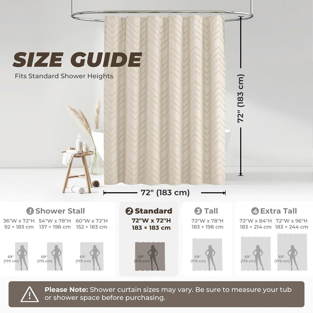 Beige Boho Shower Curtain 72 x 72 Modern Farmhouse Shower Curtain Bohemian Chic Tufted Chevron Textured Striped