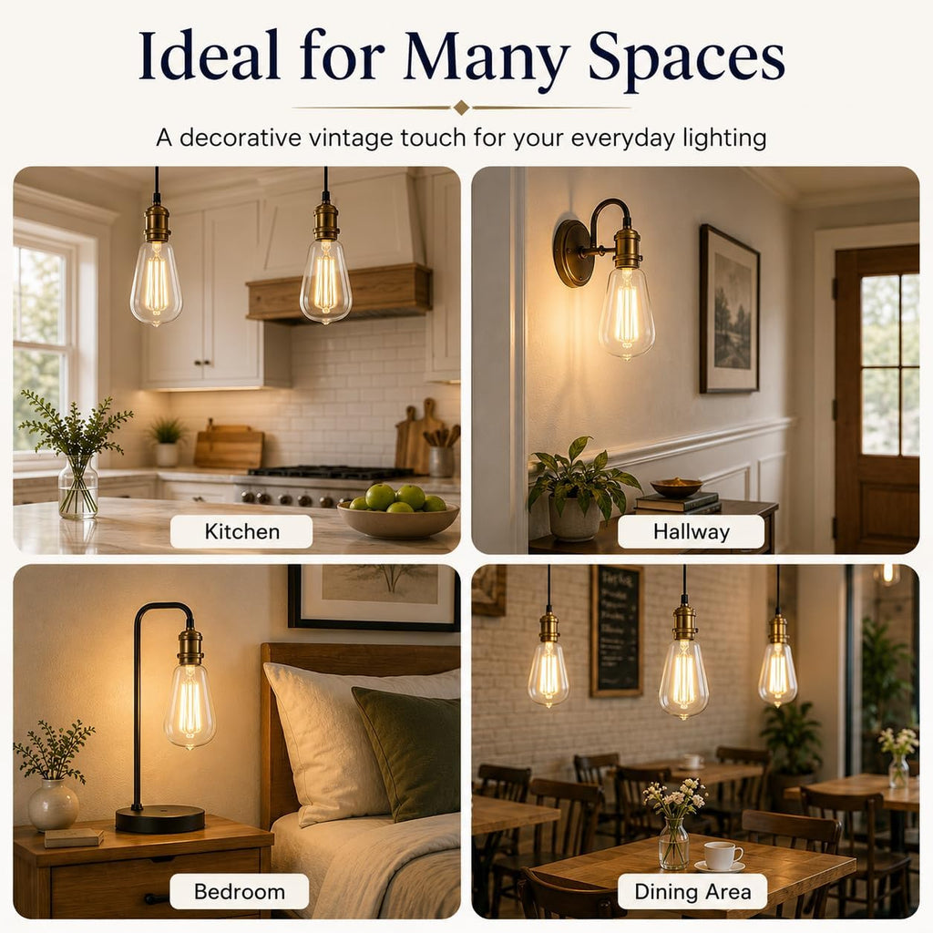 Vintage LED Edison Bulbs 6W, Non-Dimmable 4 Packs Equivalent 60W Incandescent, Warm White 2700K, ST58 Antique LED