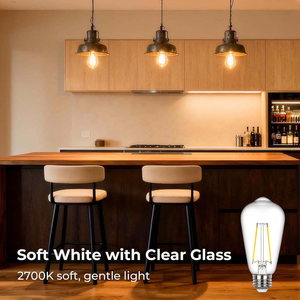 Edison Light Bulbs 60 watt Equivalent, E26 LED Bulb Dimmable, Soft White 2700K, Clear Glass ST58 Vintage Light Bulb