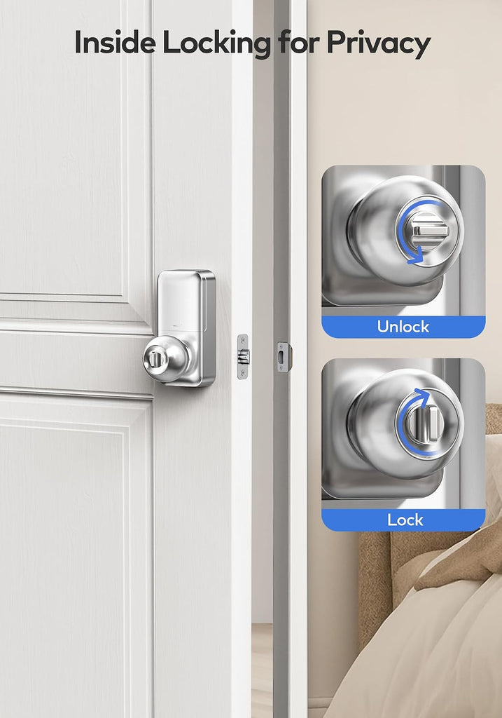 Keypad Door Knob Lock, Keyless Entry Door Handle, Satin Nickel