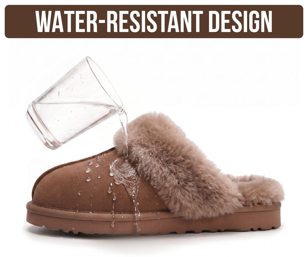 100% Genuine Leather Natural Fur-Lined Womens Clog Slippers