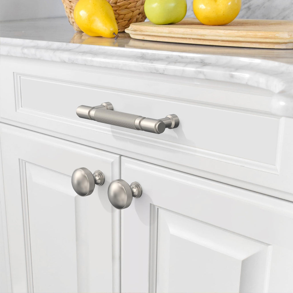 10 Pack Brushed Satin Nickel knurled Cabinet Pulls 3.5"