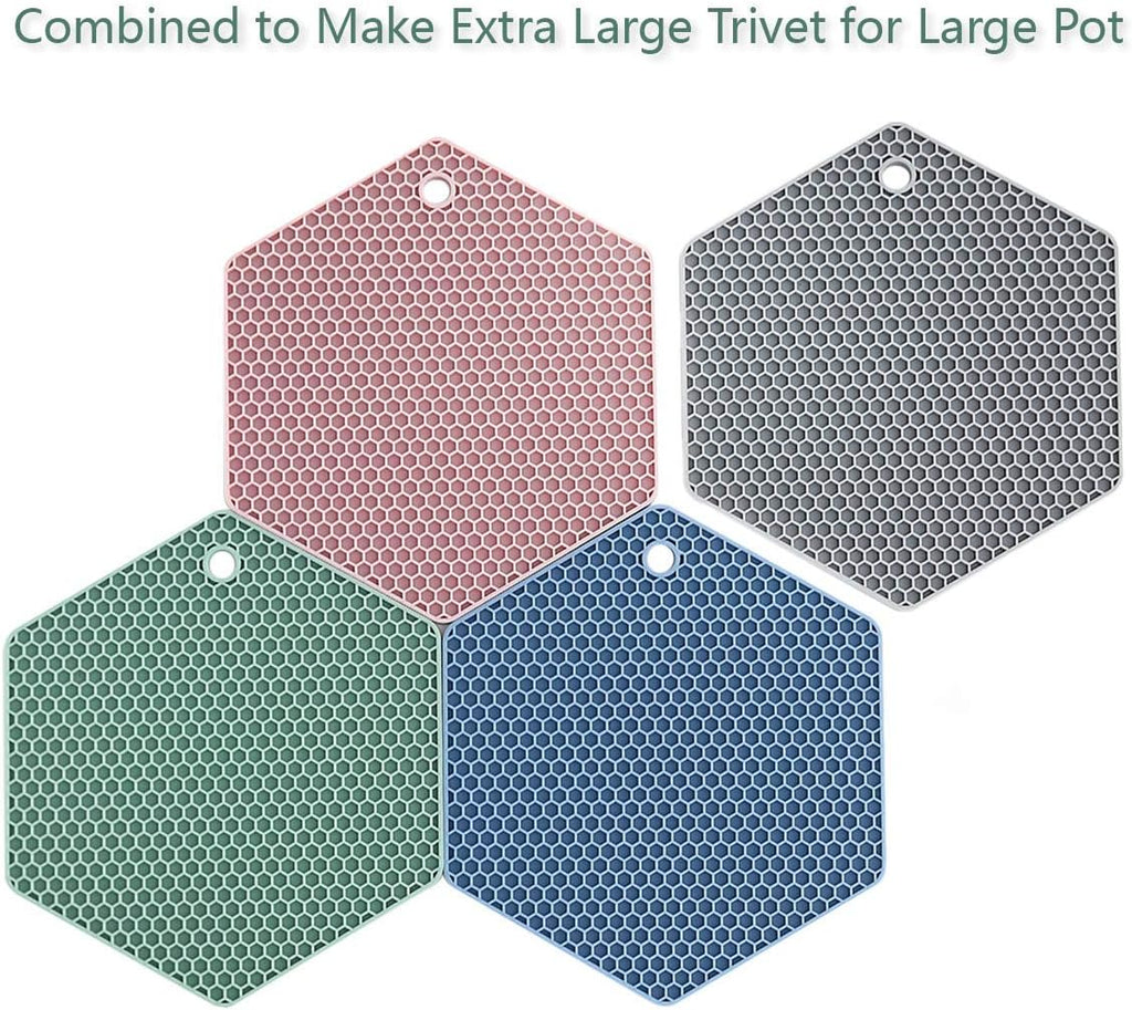 4 Packed Colorful Silicone Trivet Mats - DIY Different Size Dish Drying Mat, Hot Pot Holder for Pots & Pans, Non-Slip