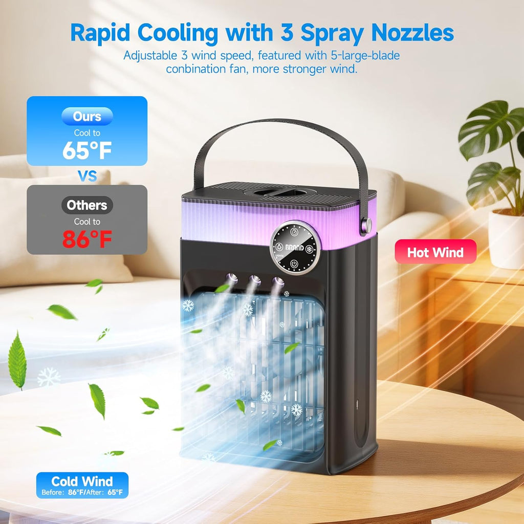 Portable Air Conditioners, 4 in 1 Evaporative Air Cooler with 1200ML Tank, Queit Cooling Fan with Remote Control, 2