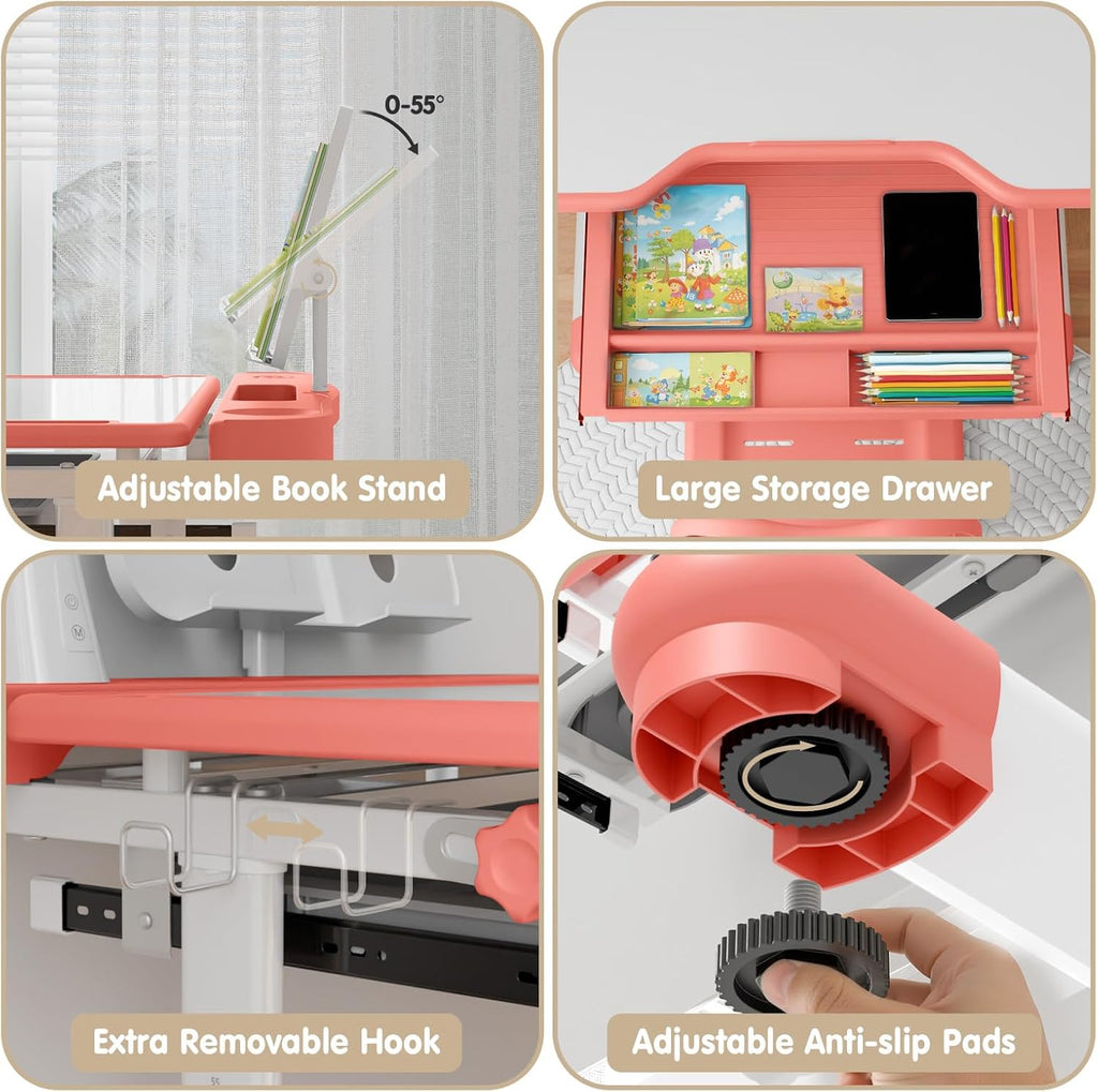 Kids Desk and Chair Set, Height Adjustable Study Table for Ages 3-12