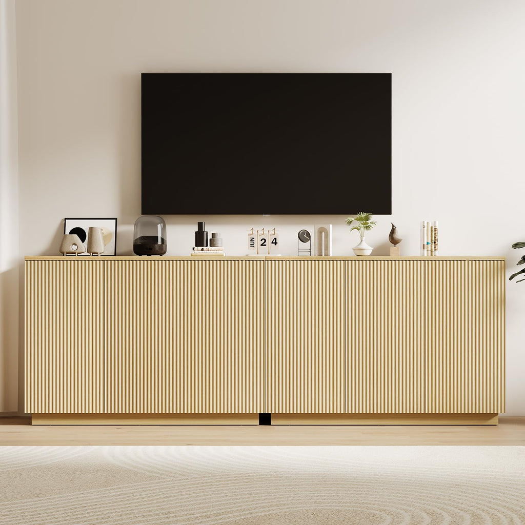 Sideboard Buffet Cabinet with Storage - 47" Fluted Coffee Bar Cabinets Credenza with Adjustable Shelves, Accent