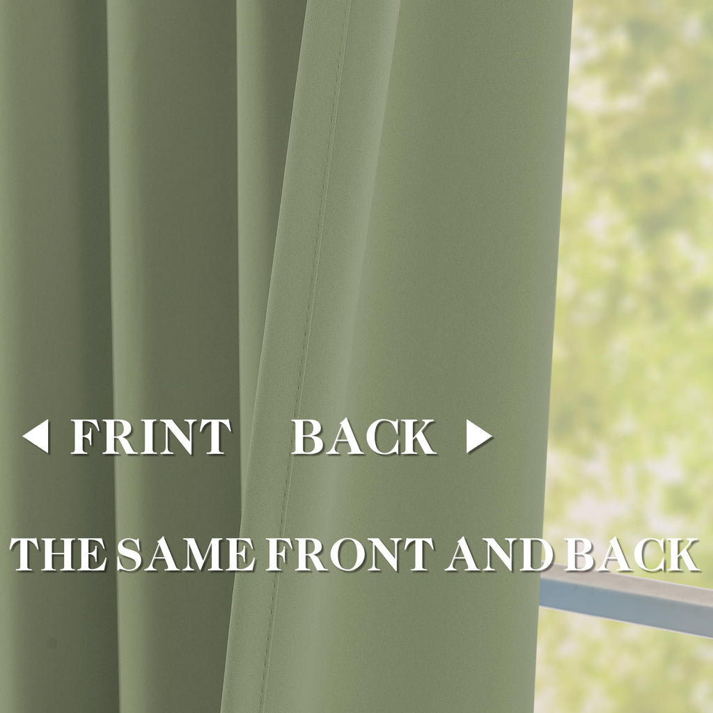Sage Green 60 inch Wide Pinch Pleated Blackout Curtains with Hooks - 95 inch Length Room Darkening Thermal Insulated