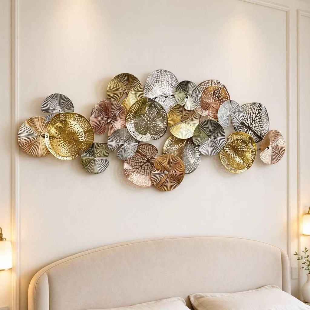 Large Metal Wall Art Decor, 3D Abstract Lotus Leaves Wall Art, Handcrafted Modern Metal Wall Sculpture, Gold &