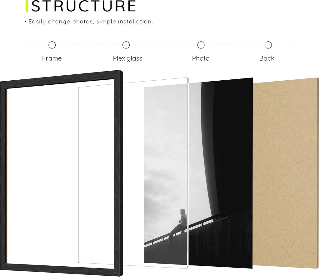 11x14 Picture Frame Set of 12, Black Wood Grain Gallery Wall Frames | Fits 11x14 Photos, Certificates, Artwork &