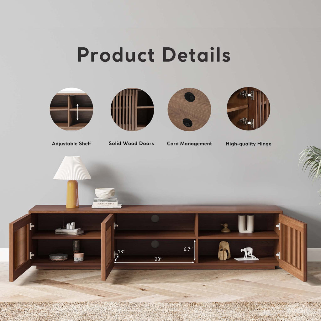 Full Assembled Mid Century Modern TV Stand, Wood Slatted Media Console for 65 inch TV, Entertainment Center with