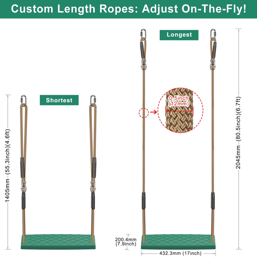 Heavy Duty Swing Seat with Adjustable Rope, Green Kids Tree Swing