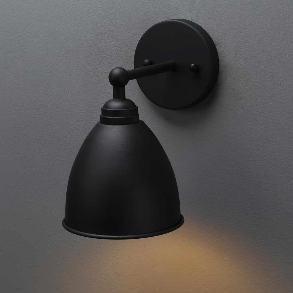 Industrial Wall Sconce Matte Black Barn Farmhouse Wall Light Fixture with Metal Lampshade (Right-Angled)
