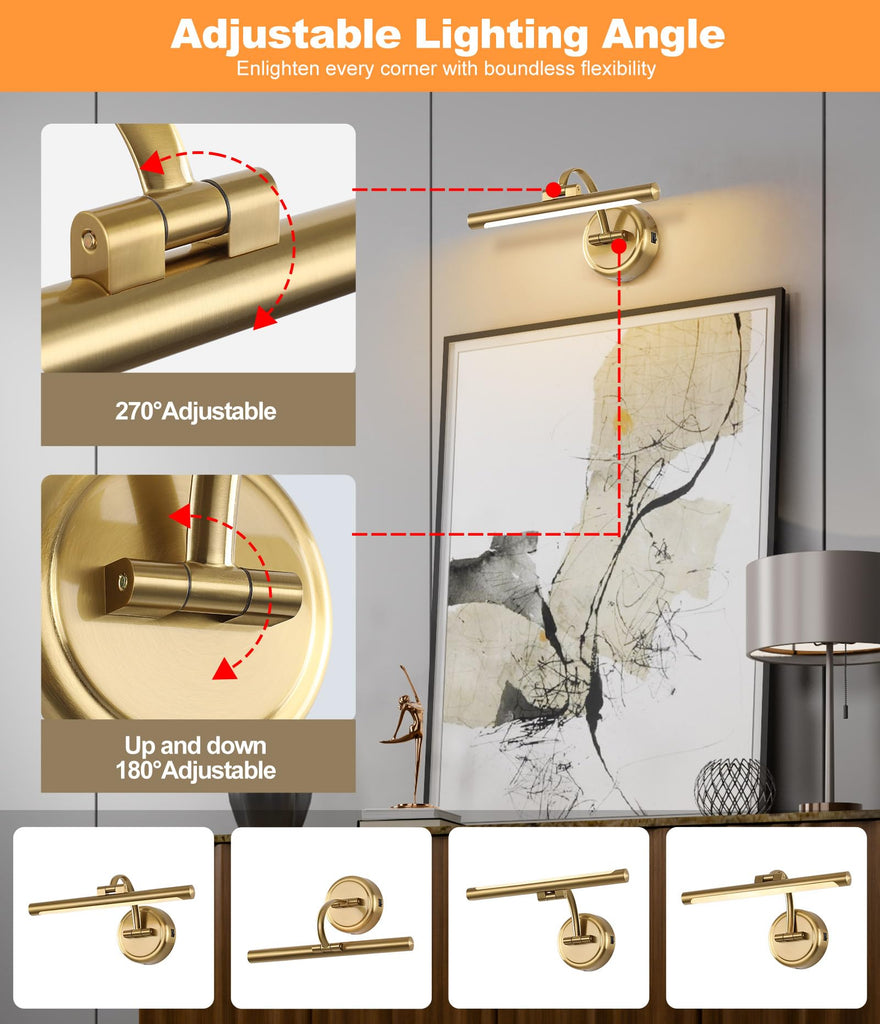 Rechargeable Picture Light for Wall, Dimmable Art Lights for Painting, Battery Operated Wall Sconce with Remote, 3