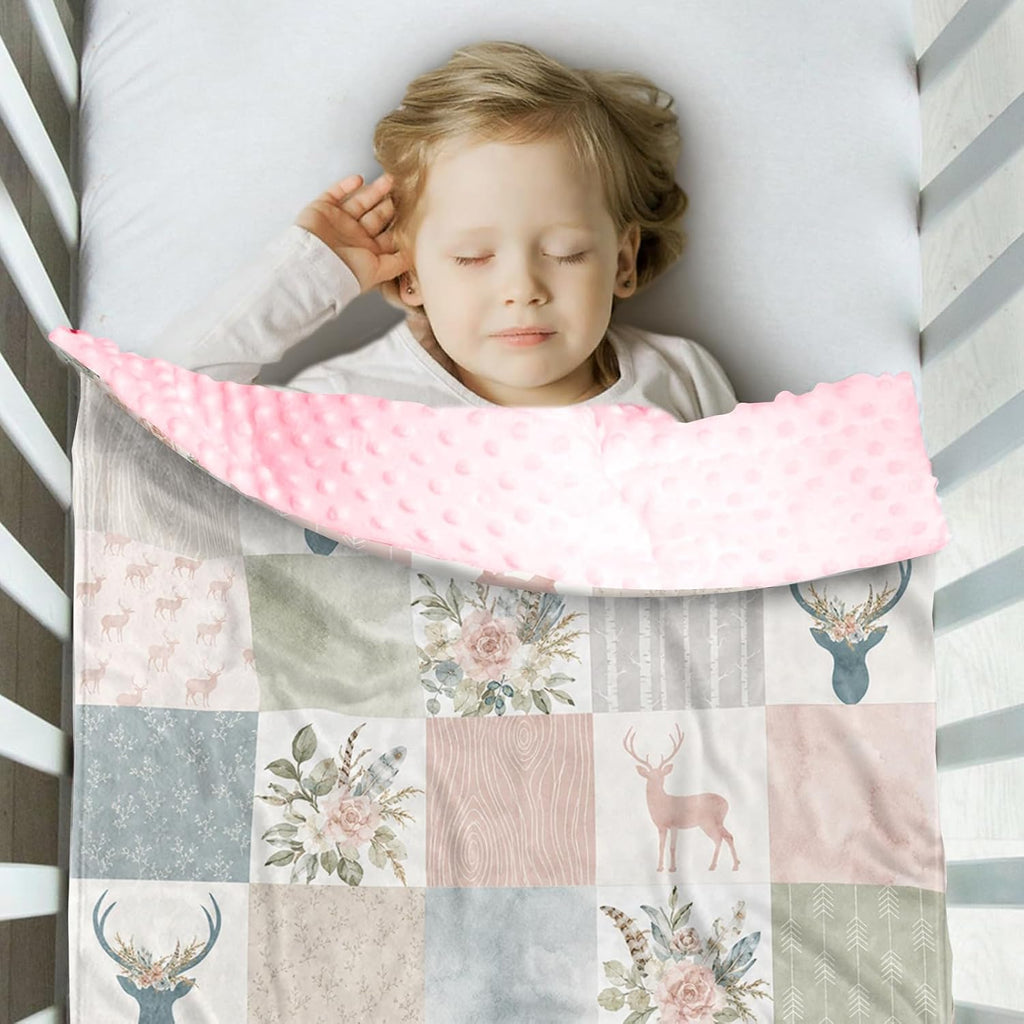 Girl Blanket with Name, Custom Minky Dot Baby Blanket for Newborn Infant Toddler, Sika Deer Princess Nursery Blanket