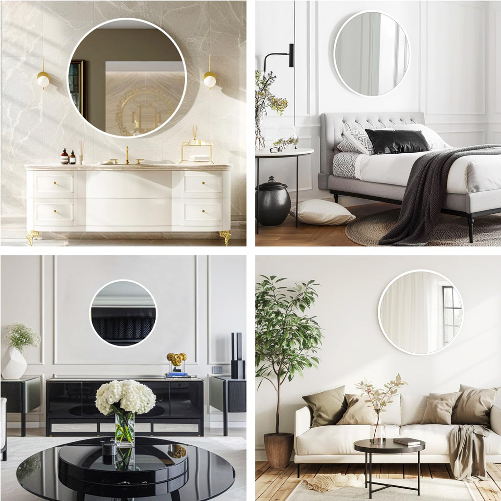 White Round Mirror 20 inch, Circle Mirror, Matte White Metal Frame