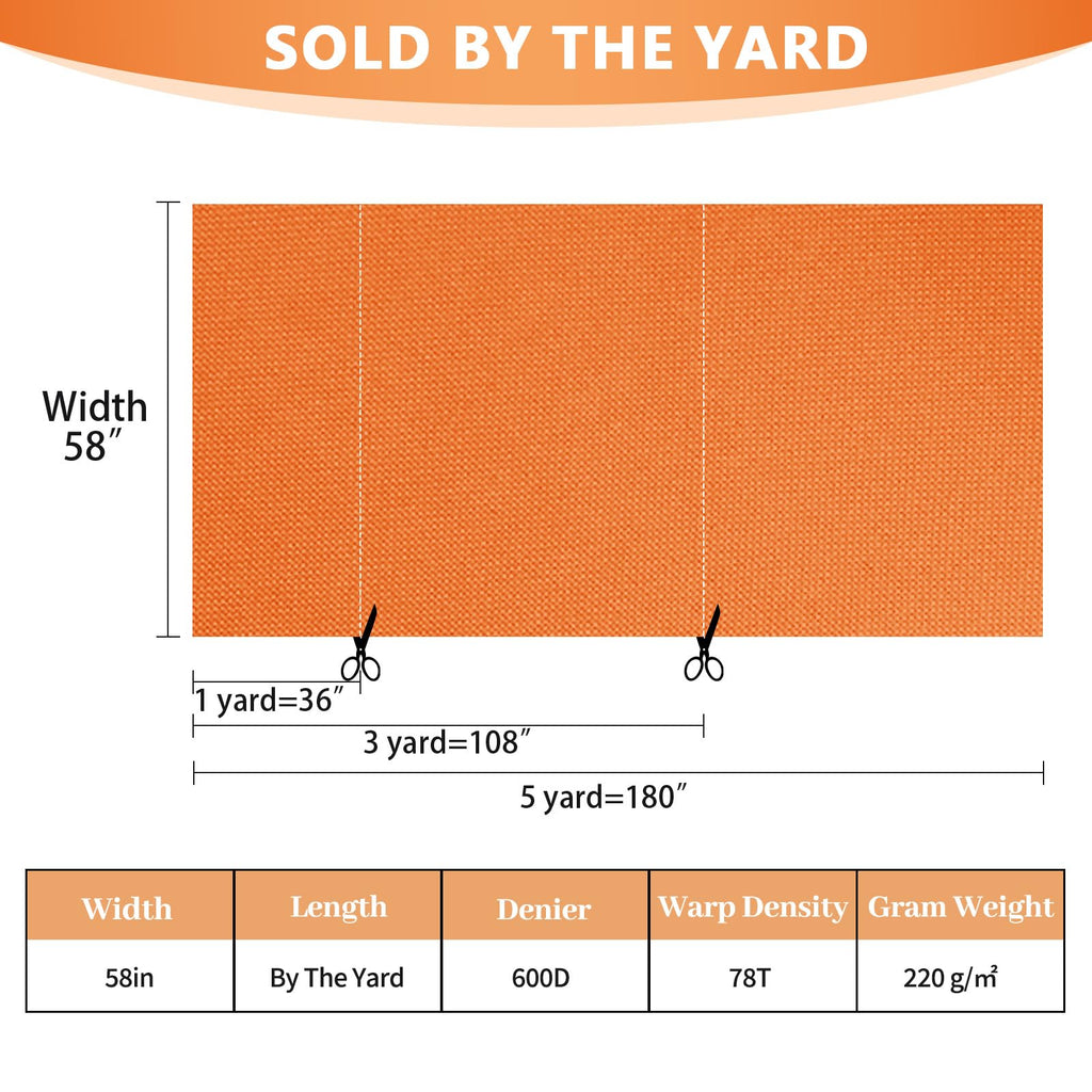 Waterproof Canvas Fabric by The Yard 600D Upholstery 58x108in Orange