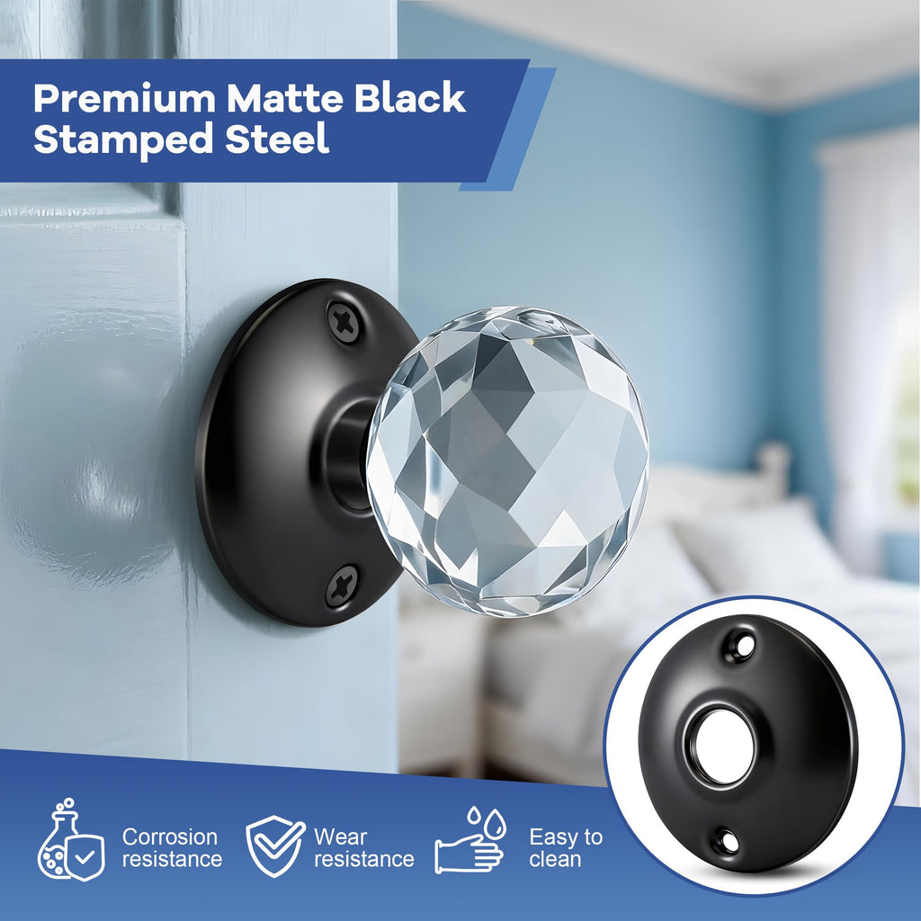 12 Pack Vintage Door Knobs Round Rosettes, Old Style Door Knob(Matte Black)