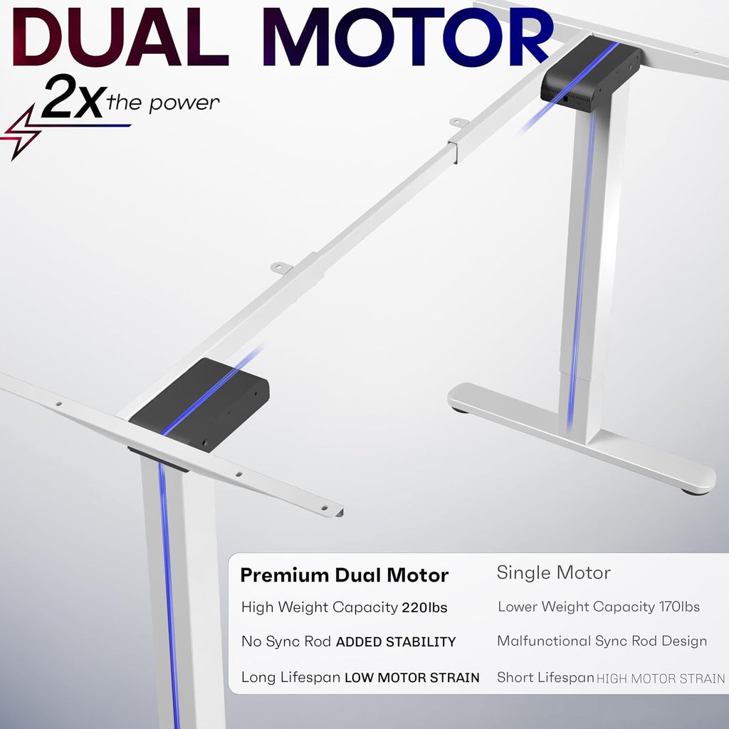 Electric Dual Motor Standing Desk Frame for 41 to 82 inch Table Tops, Frame Only, Ergonomic Standing Height
