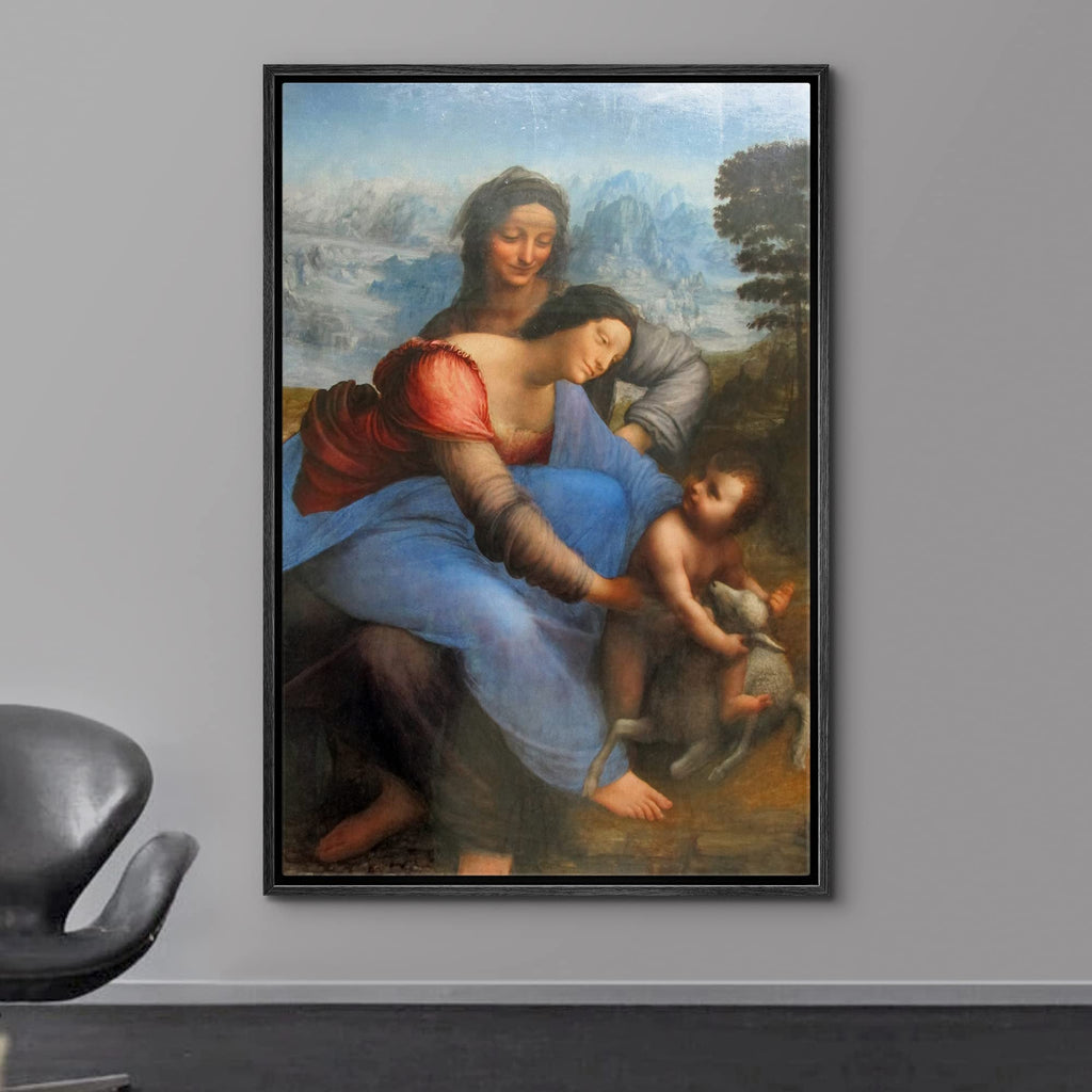 Framed Framed Canvas Print Wall Art Madonna Litta by Leonardo da Vinci Historic Cultural Illustrations Realism