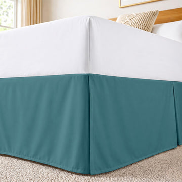 King Size Bed Skirt 11" Drop Hotel Quality Pleated Dust Ruffle with Platform Style Secure Fit, Split Corners, Wrinkle