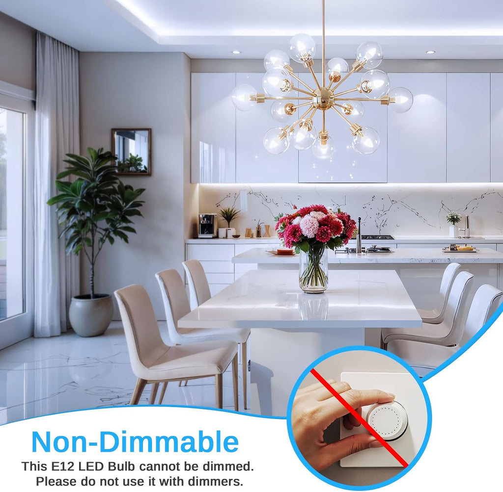 E12 LED Candelabra Light Bulbs 60W Equivalent, 6W 5000K Daylight White, 600LM 85+ CRI Chandelier Bulbs, B11 Candle