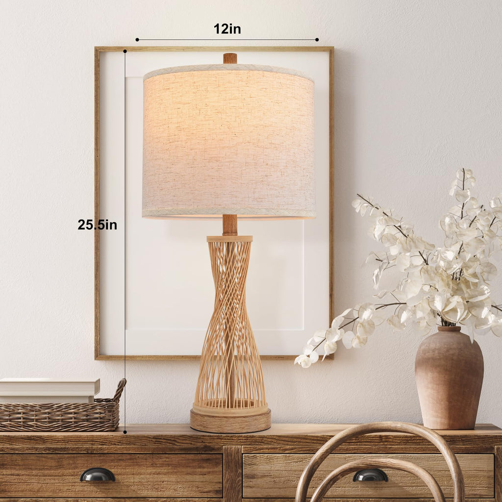 Lamps Wooden Bamboo Strip Table Lamp Farmhouse Bedside Lamps Set of 2 Wood Table Lamp Desk Light Bedroom Lights