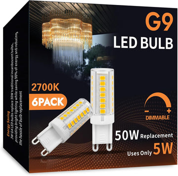 G9 LED Bulb 6 Pack,Dimmable 2700K Soft White,5W G9 Bi-pin Base Light Bulbs